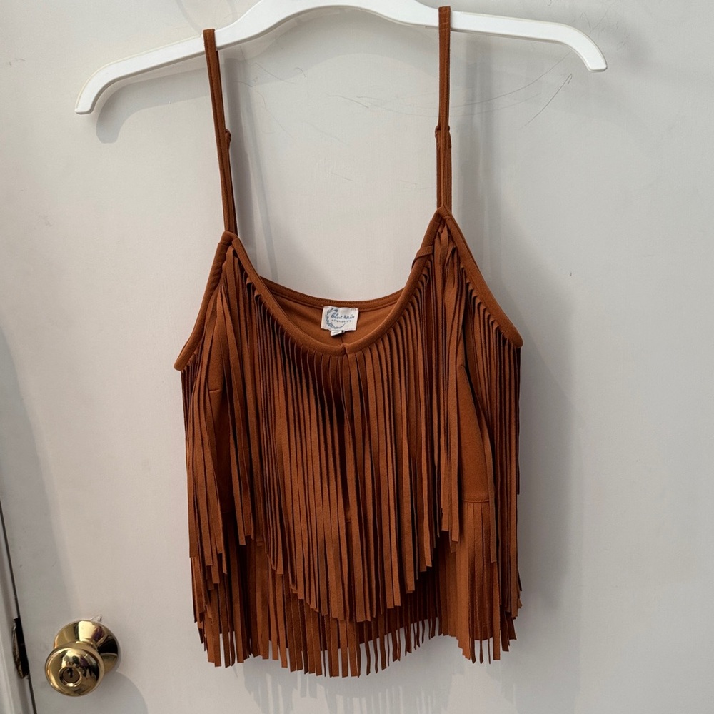NWT Francesca’s Blue Rain Lush Rust Fringe Camisole